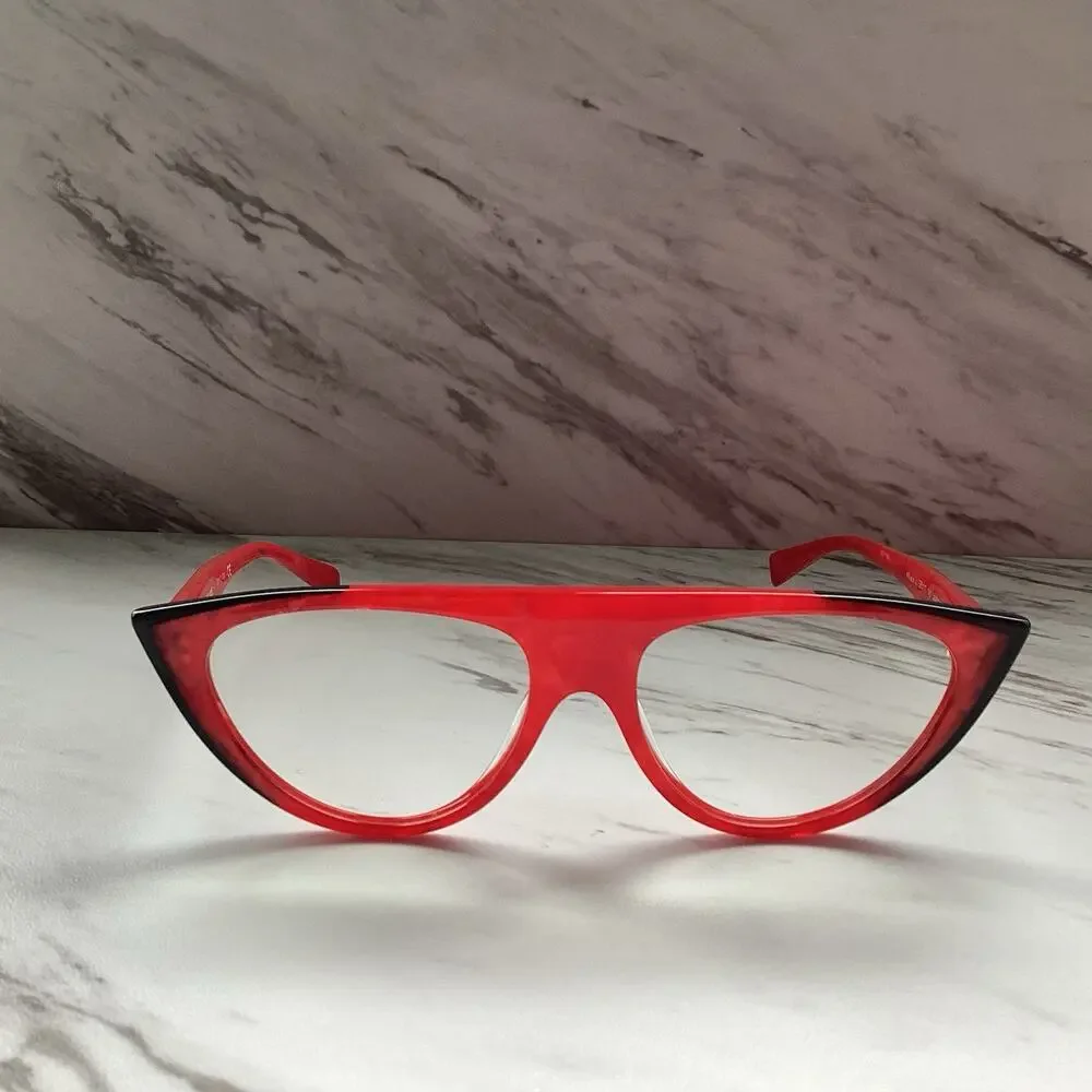 Alain Mikli A05031 Pearled Red Cat‑Eye Frames — Artsy Sculptural Italian Design
